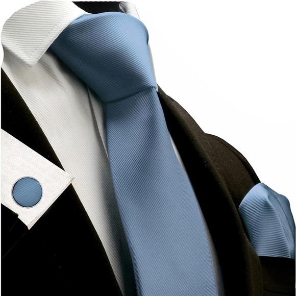 Other - Dusty blue tie with pocket kerchief and cuff links